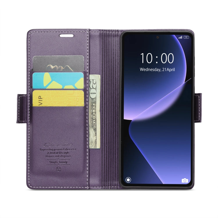 For Xiaomi 13T/13T Pro CaseMe 023 Butterfly Buckle Litchi Texture RFID Anti-theft Leather Phone Case(Pearly Purple)