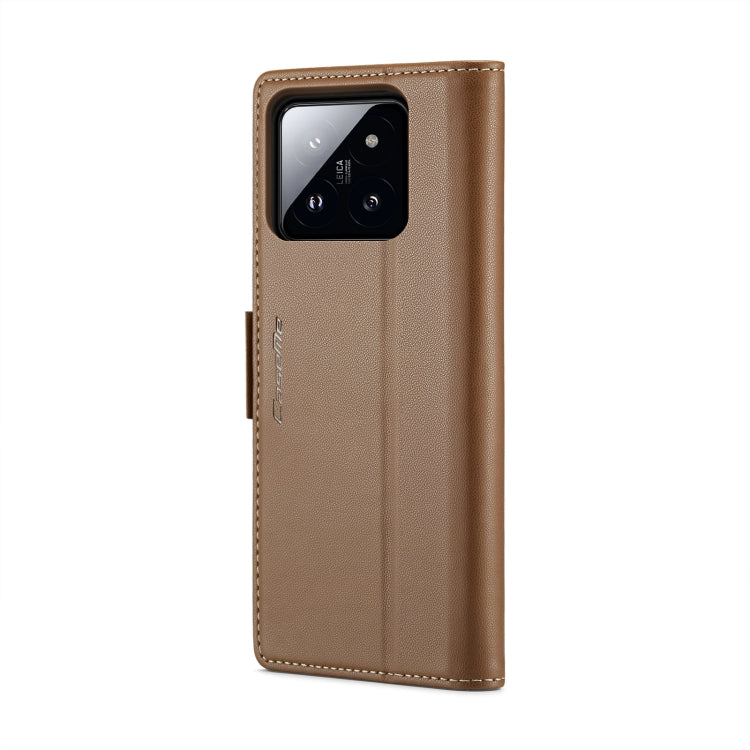 For Xiaomi 14 Pro CaseMe 023 Butterfly Buckle Litchi Texture RFID Anti-theft Leather Phone Case(Brown)