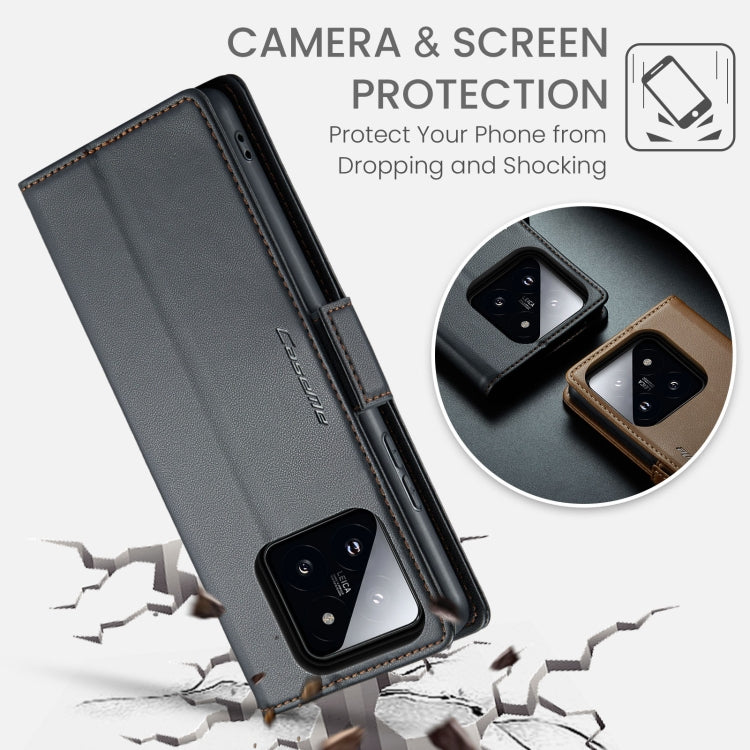 For Xiaomi 14 CaseMe 023 Butterfly Buckle Litchi Texture RFID Anti-theft Leather Phone Case(Black)