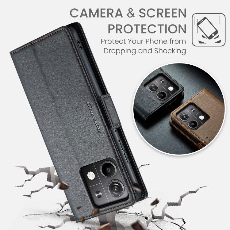 For Xiaomi Redmi Note 13 5G CaseMe 023 Butterfly Buckle Litchi Texture RFID Anti-theft Leather Phone Case(Black)