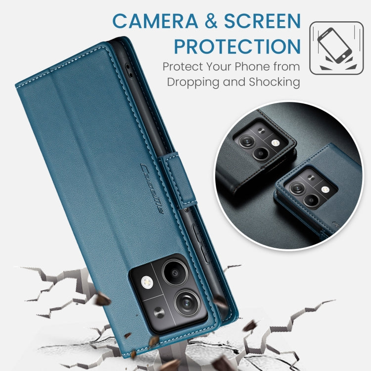 For Xiaomi Redmi Note 13 5G CaseMe 023 Butterfly Buckle Litchi Texture RFID Anti-theft Leather Phone Case(Blue)