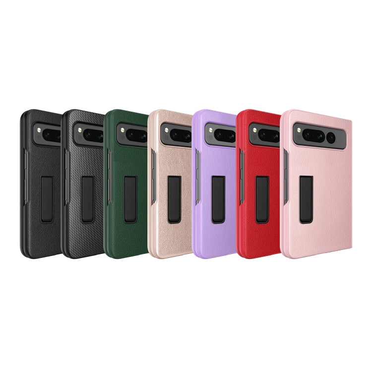For Google Pixel Fold Litchi Texture Integrated Shockproof Phone Case with Holder(Green)