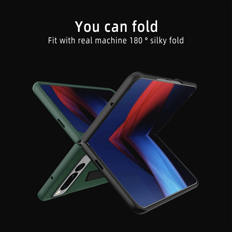 For Google Pixel Fold Litchi Texture Integrated Shockproof Phone Case with Holder(Gold) - Google Cases by PMC TechLife | Online Shopping South Africa | PMC TechLife | Buy Now Pay Later Mobicred