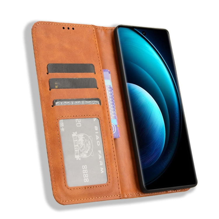 For vivo X100 Pro 5G Magnetic Buckle Retro Texture Leather Phone Case(Brown)