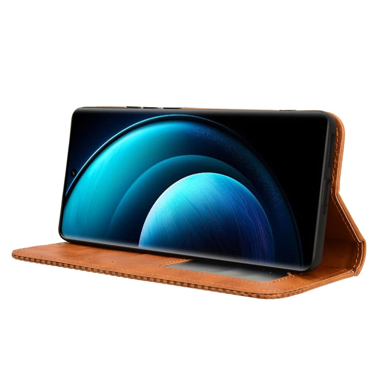 For vivo X100 Pro 5G Magnetic Buckle Retro Texture Leather Phone Case(Brown)