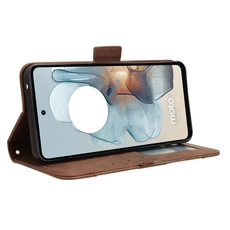 For Motorola Moto G34 5G Skin Feel Calf Texture Card Slots Leather Phone Case(Brown) - Motorola Cases by PMC TechLife | Online Shopping South Africa | PMC TechLife | Buy Now Pay Later Mobicred