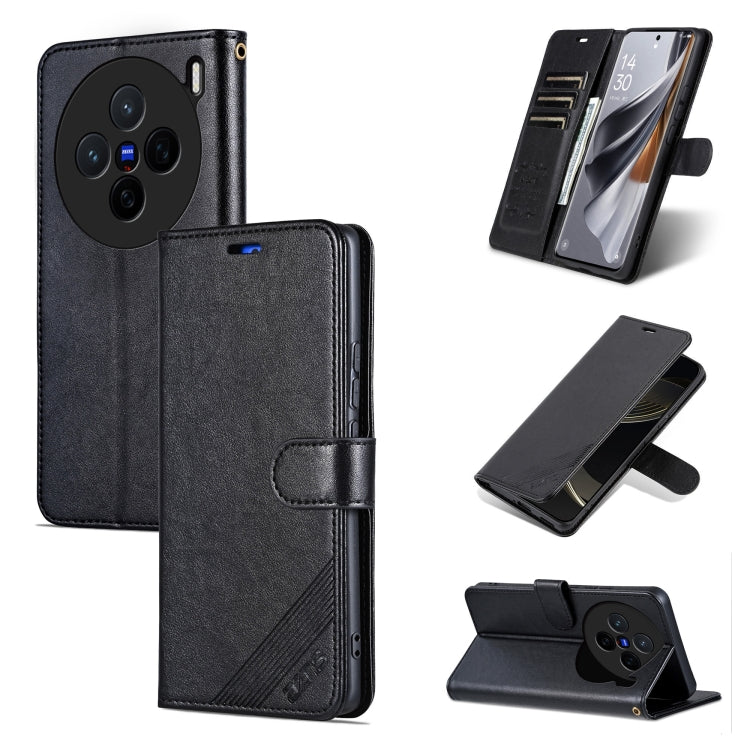 For vivo X200 AZNS Sheepskin Texture Flip Leather Phone Case(Black)