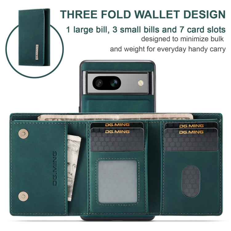 For Google Pixel 7A DG.MING M1 Series 3-Fold Multi Card Wallet + Magnetic Phone Case(Green)