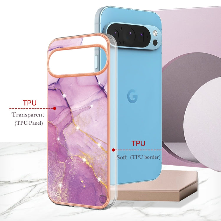 For Google Pixel 9 / 9 Pro Electroplating Marble Dual-side IMD Phone Case(Purple 001) - Google Cases by PMC TechLife | Online Shopping South Africa | PMC TechLife | Buy Now Pay Later Mobicred