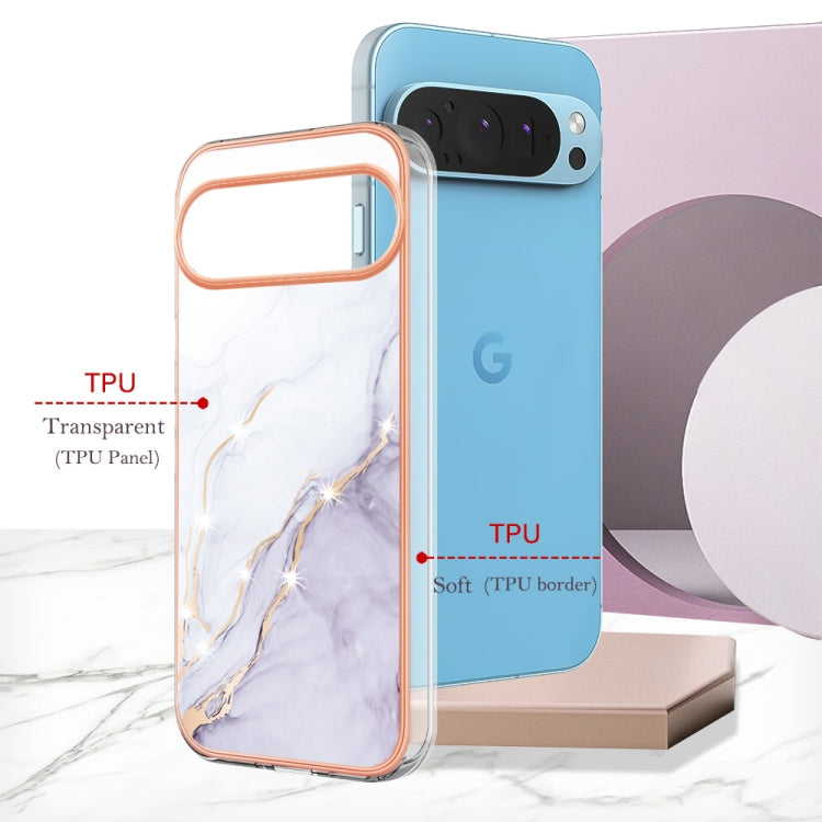For Google Pixel 9 / 9 Pro Electroplating Marble Dual-side IMD Phone Case(White 006) - Google Cases by PMC TechLife | Online Shopping South Africa | PMC TechLife | Buy Now Pay Later Mobicred