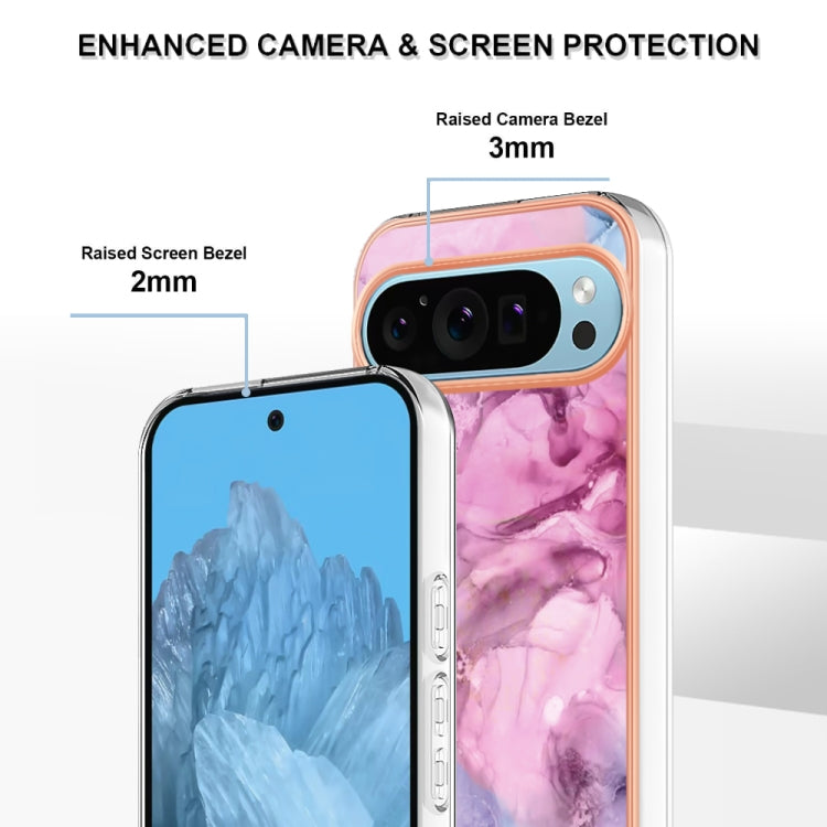 For Google Pixel 9 / 9 Pro Electroplating Marble Dual-side IMD Phone Case(Pink 013)