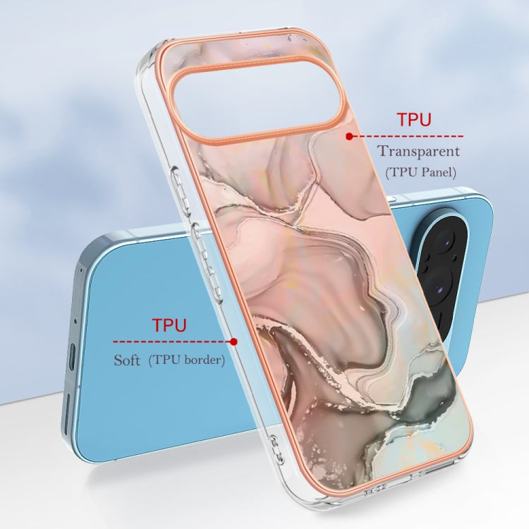 For Google Pixel 9 Pro XL Electroplating Marble Dual-side IMD Phone Case(Rose Gold 015) - Google Cases by PMC TechLife | Online Shopping South Africa | PMC TechLife | Buy Now Pay Later Mobicred