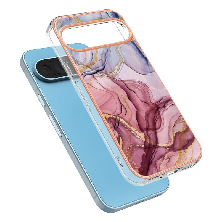 For Google Pixel 9 Pro XL Electroplating Marble Dual-side IMD Phone Case(Rose Red 014)