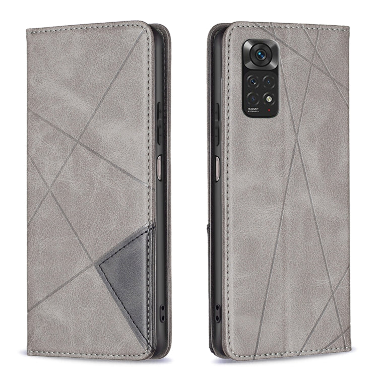 For Xiaomi Redmi Note 12S 4G / Note 11 Rhombus Texture Magnetic Leather Phone Case(Grey)