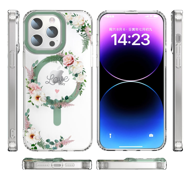 For iPhone 13 Pro Max MagSafe Magnetic TPU Phone Case(White Pink Rose)
