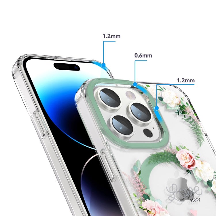 For iPhone 13 Pro Max MagSafe Magnetic TPU Phone Case(White Pink Rose)