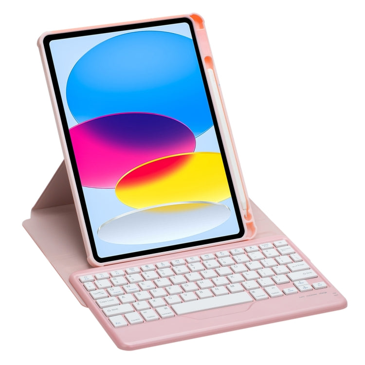 For iPad 10th Gen 10.9 2022 F10B 360 Rotation Acrylic Transparent Bluetooth Keyboard Leather Case(Pink) - Universal by PMC Jewellery | Online Shopping South Africa | PMC Jewellery