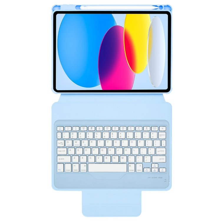 For iPad 11 2025 / 10th Gen 10.9 2022 F10B 360 Rotation Acrylic Transparent Bluetooth Keyboard Leather Case(Blue) - Universal by PMC Jewellery | Online Shopping South Africa | PMC Jewellery | Buy Now Pay Later Mobicred