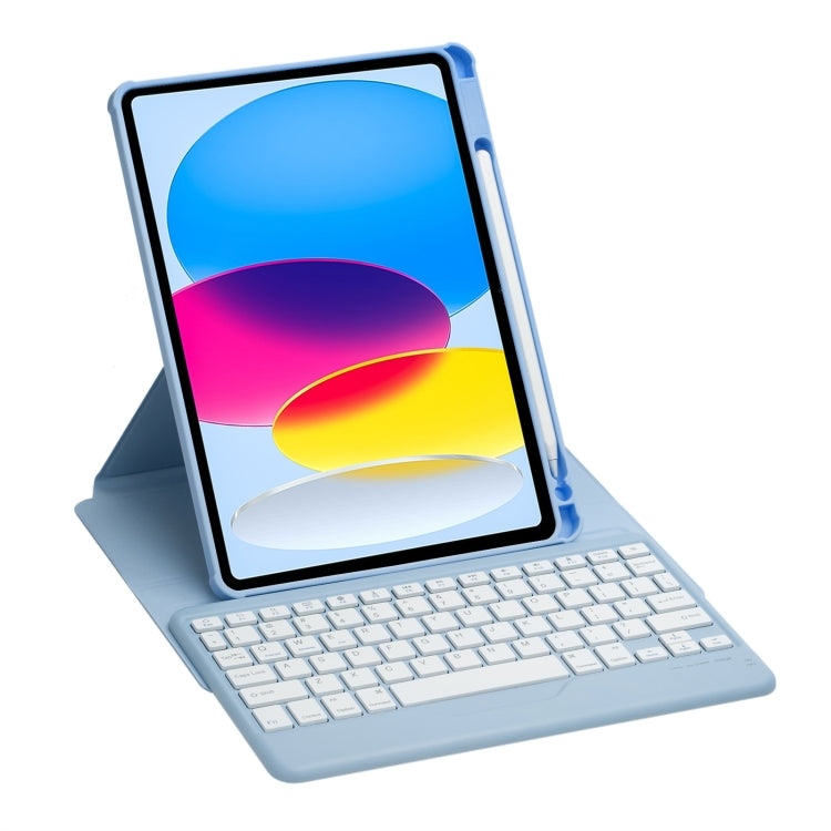 For iPad 11 2025 / 10th Gen 10.9 2022 F10B 360 Rotation Acrylic Transparent Bluetooth Keyboard Leather Case(Blue) - Universal by PMC Jewellery | Online Shopping South Africa | PMC Jewellery | Buy Now Pay Later Mobicred