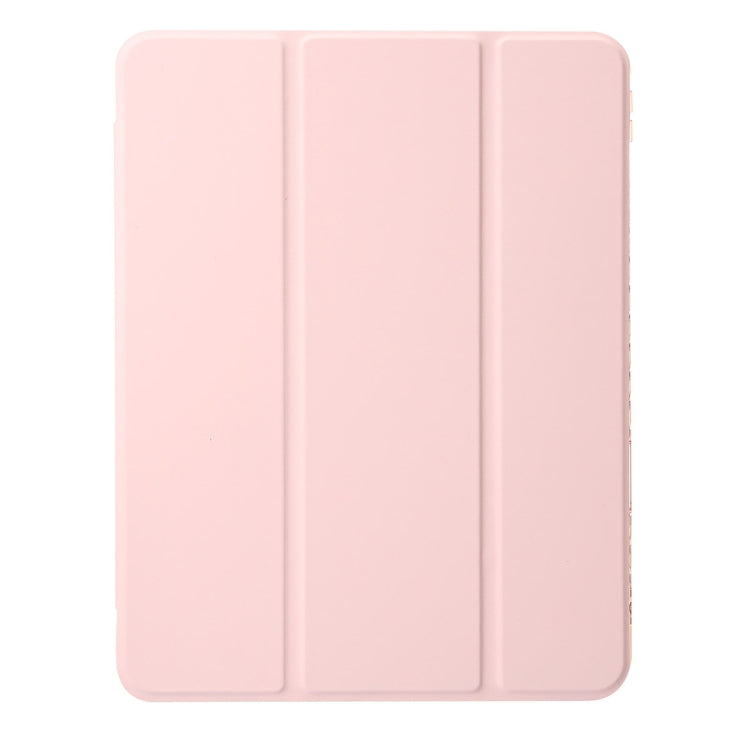 For iPad Pro 13 2024 Clear Acrylic 3-Fold Leather Tablet Case(Pink)