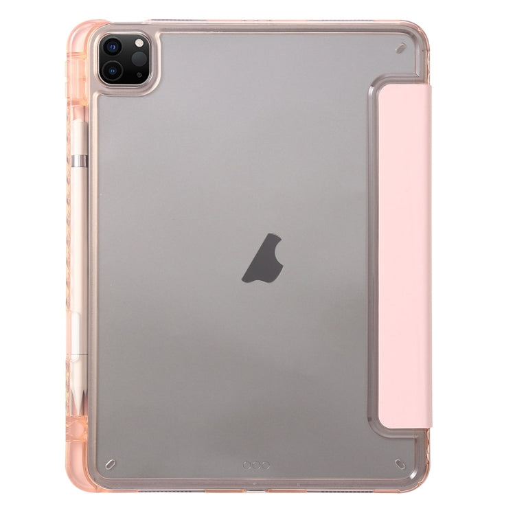 For iPad Pro 11 2024 Clear Acrylic 3-Fold Leather Tablet Case(Pink)