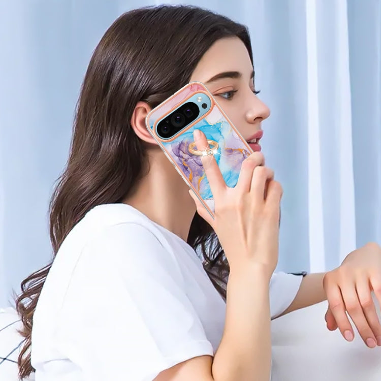 For Google Pixel 9 Pro XL Electroplating IMD TPU Phone Case with Ring(Blue Marble) - Google Cases by PMC TechLife | Online Shopping South Africa | PMC TechLife | Buy Now Pay Later Mobicred