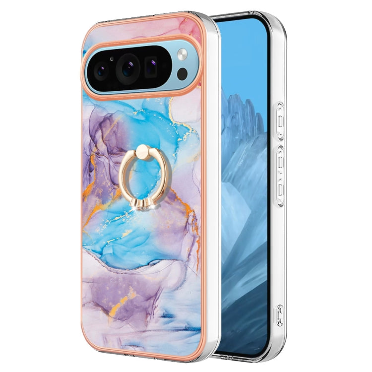 For Google Pixel 9 / 9 Pro Electroplating IMD TPU Phone Case with Ring(Blue Marble)