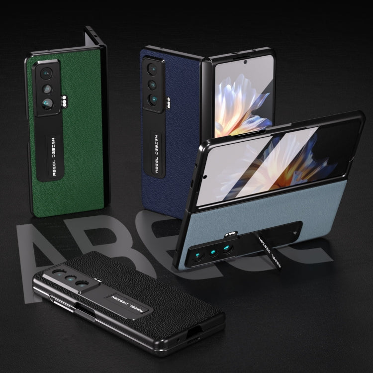 For Honor Magic Vs ABEEL Integrated Black Edge Genuine Leather Mino Phone Case with Holder(Green) - Honor Cases by PMC TechLife | Online Shopping South Africa | PMC TechLife | Buy Now Pay Later Mobicred