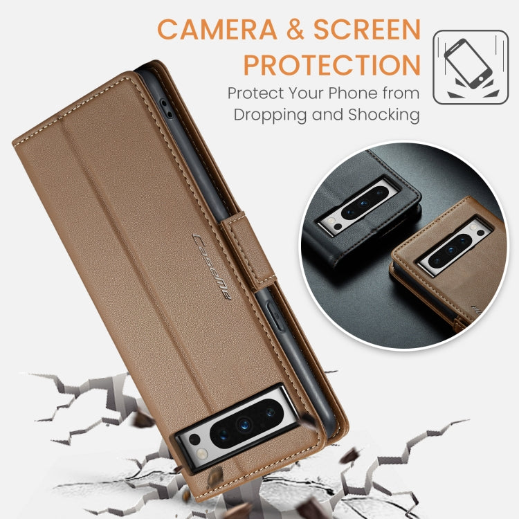 For Google Pixel 8 Pro CaseMe 023 Butterfly Buckle Litchi Texture RFID Anti-theft Leather Phone Case(Brown)