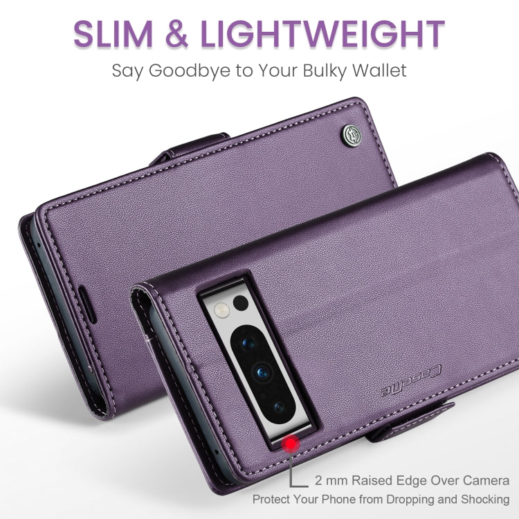 For Google Pixel 8 Pro CaseMe 023 Butterfly Buckle Litchi Texture RFID Anti-theft Leather Phone Case(Pearly Purple)