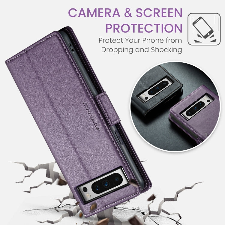 For Google Pixel 8 Pro CaseMe 023 Butterfly Buckle Litchi Texture RFID Anti-theft Leather Phone Case(Pearly Purple)