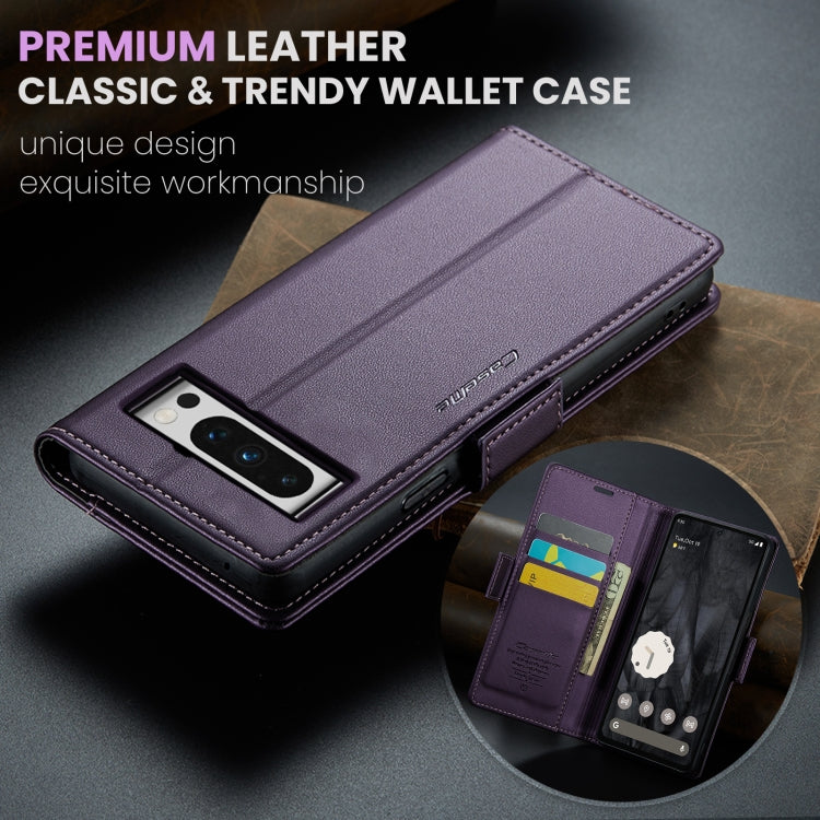 For Google Pixel 8 Pro CaseMe 023 Butterfly Buckle Litchi Texture RFID Anti-theft Leather Phone Case(Pearly Purple)