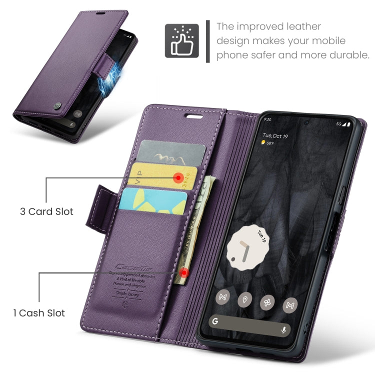 For Google Pixel 8 Pro CaseMe 023 Butterfly Buckle Litchi Texture RFID Anti-theft Leather Phone Case(Pearly Purple)