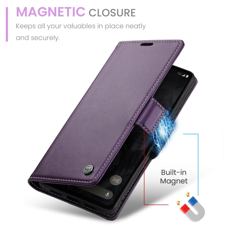 For Google Pixel 8 Pro CaseMe 023 Butterfly Buckle Litchi Texture RFID Anti-theft Leather Phone Case(Pearly Purple)