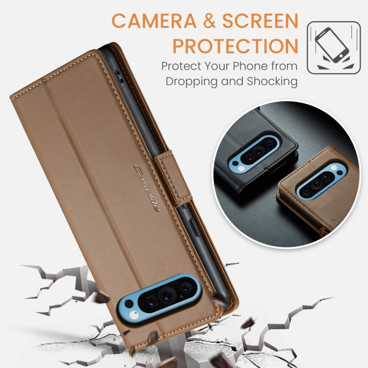 For Google Pixel 9 Pro XL CaseMe 023 Butterfly Buckle Litchi Texture RFID Anti-theft Leather Phone Case(Brown)