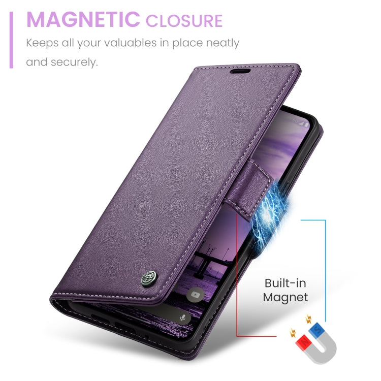 For Google Pixel 9 / 9 Pro CaseMe 023 Butterfly Buckle Litchi Texture RFID Anti-theft Leather Phone Case(Pearly Purple)