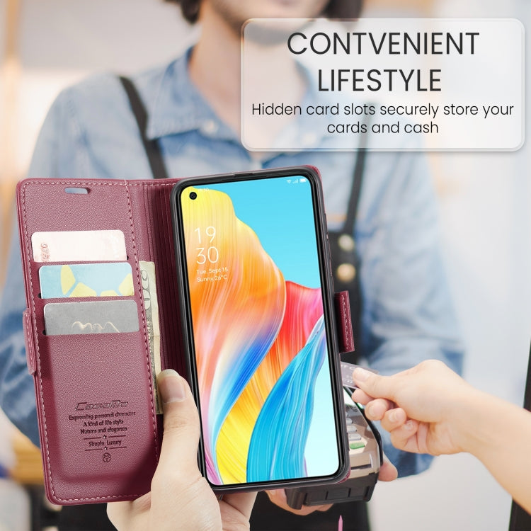 For OPPO A78 4G CaseMe 023 Butterfly Buckle Litchi Texture RFID Anti-theft Leather Phone Case(Wine Red)