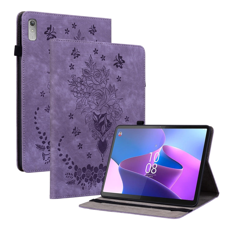 For Lenovo Tab P11 Gen 2 11.5 Butterfly Rose Embossed Leather Tablet Case(Purple)