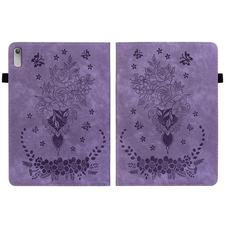 For Lenovo Tab P11 Gen 2 11.5 Butterfly Rose Embossed Leather Tablet Case(Purple)