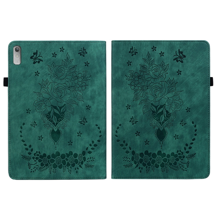For Lenovo Tab P11 Gen 2 11.5 Butterfly Rose Embossed Leather Tablet Case(Green)