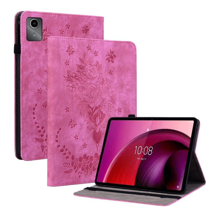 For Lenovo Tab M11/Xiaoxin Pad 11 2024 Butterfly Rose Embossed Leather Tablet Case(Rose Red)