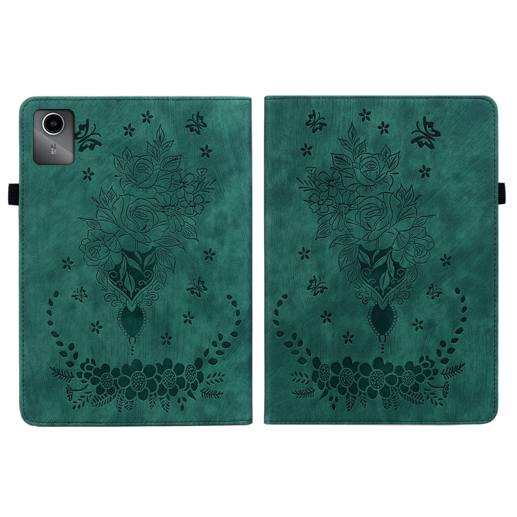 For Lenovo Tab M11/Xiaoxin Pad 11 2024 Butterfly Rose Embossed Leather Tablet Case(Green)