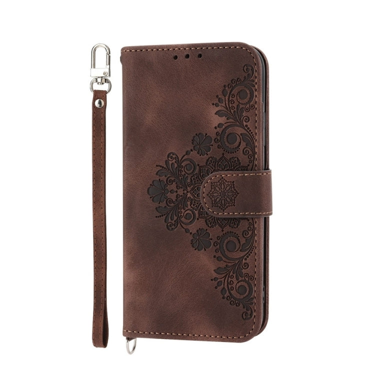 For Huawei Pura 70 Skin-feel Flowers Embossed Wallet Leather Phone Case(Brown)