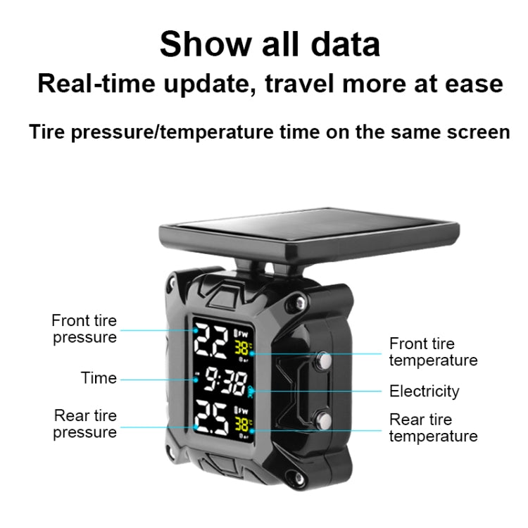 M9 Color Screen Motorcycle Solar Wireless Tire Pressure Monitor With M10 Fixed Mount