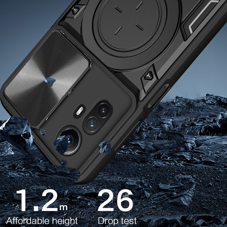 For Xiaomi Redmi Note 12S 4G CD Texture Sliding Camshield Magnetic Holder Phone Case(Black) - Xiaomi Cases by PMC TechLife | Online Shopping South Africa | PMC TechLife | Buy Now Pay Later Mobicred