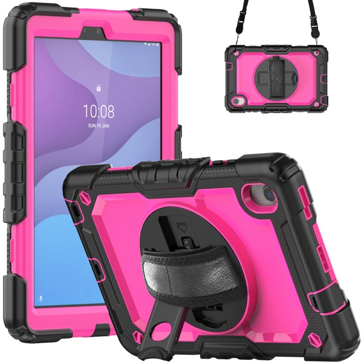 For Lenovo Tab M8 HD 2020/2019 Silicone Hybrid PC Tablet Case with Shoulder Strap(Rose Red PC)