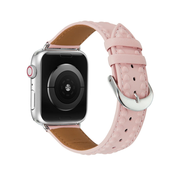 Embossed Love Genuine Leather Watch Band For Apple Watch Ultra 2 49mm(Pink)