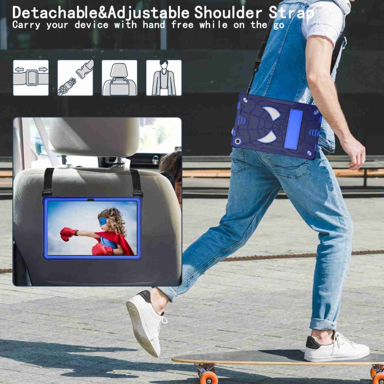 For Lenovo Tab M10 Plus 10.6 3rd Gen 2022 Spider Texture Silicone Hybrid PC Tablet Case with Shoulder Strap(Navy Blue + Blue)