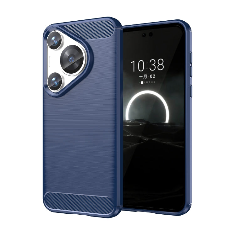 For Huawei Pura 70 Pro / Pura 70 Pro+ Brushed Texture Carbon Fiber TPU Phone Case(Blue)