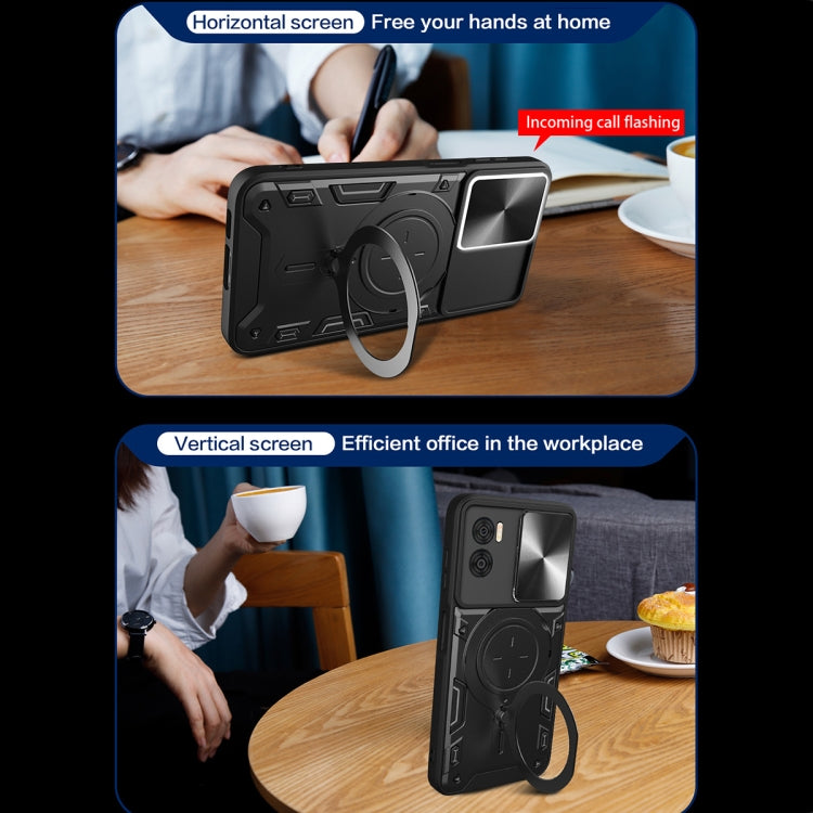 For Motorola Moto E22 / E22i CD Texture Sliding Camshield Magnetic Holder Phone Case(Red)